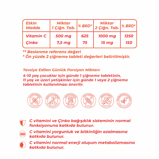 Wellcare Vitamin C 1000 mg + 15 mg Zinc Çiğneme Tableti 60 Tablet